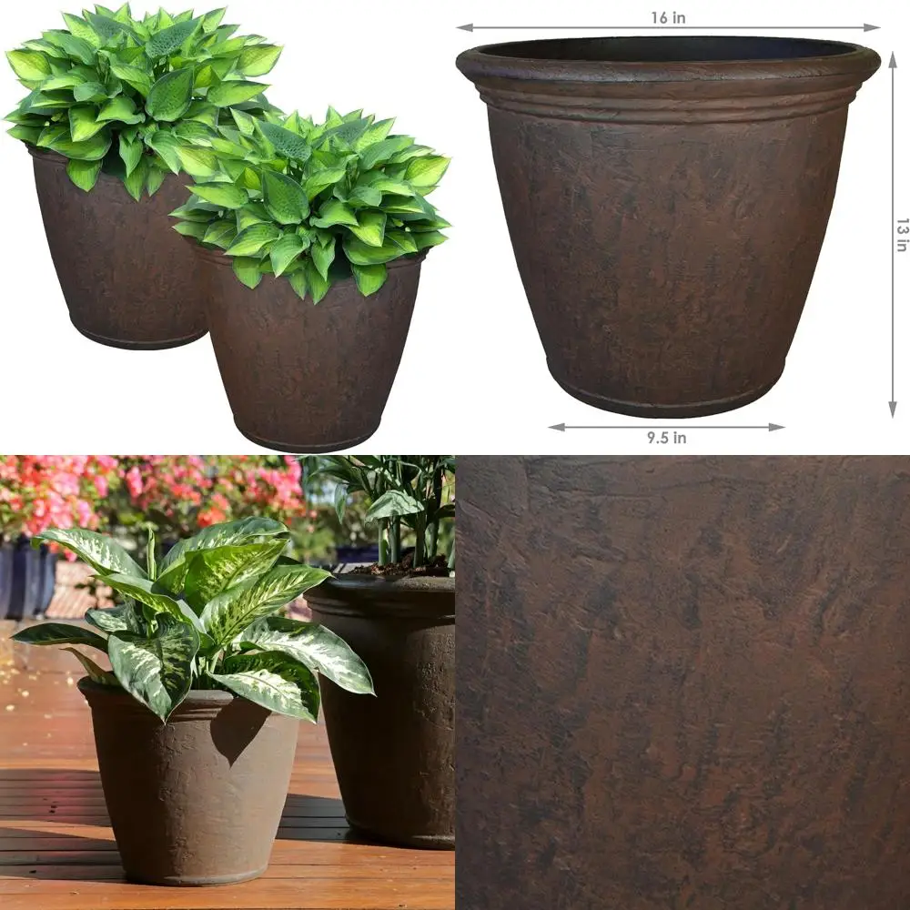 

Большой 15,25-дюймовый круглый пластиковый уличный горшок с двойными стенками и дренажной функцией для декора сада