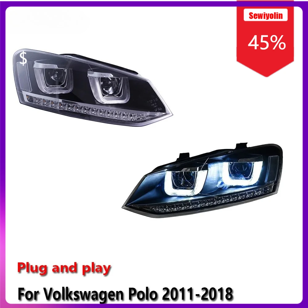 

Sewiyolin Car LED Lamp Headlight Assemblies For Volkswagen Polo 2011-2018 Fog DRL Brake Turn Signal Lamp Plug And Play