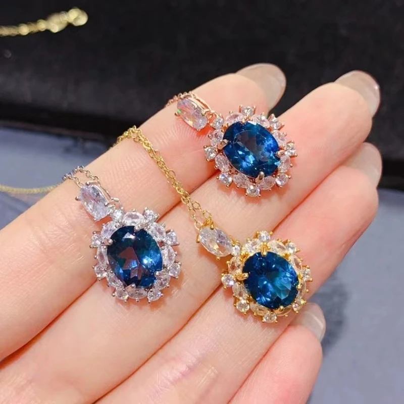 

Подвеска из серебра 925 пробы с топазом для повседневного ношения 8 мм * 10 мм, натуральный лондонский синий топаз, модное серебряное ожерелье с драгоценными камнями, кулон