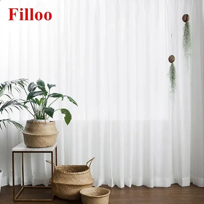 S Fold Waves Elegant Super Soft Snow Pure White Window Tulle Curtains for Living Room Chiffon Sheer Voile Bedroom Veil Kitchen