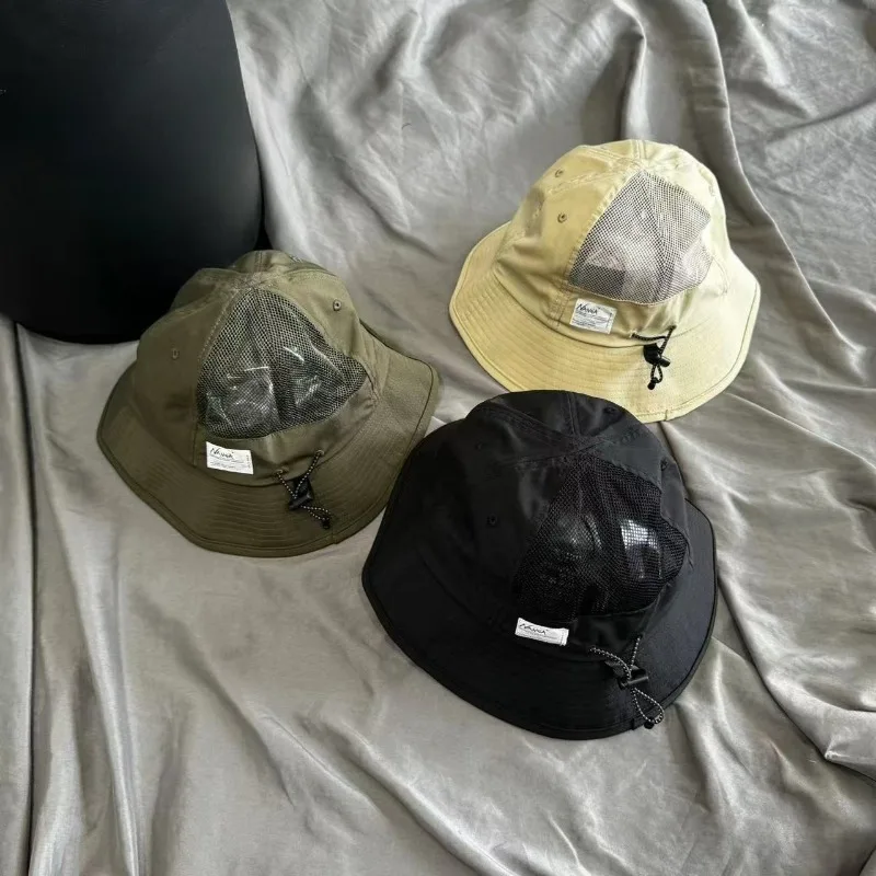 

Japanese Nanga Bucket Hats Mesh Breathe Sun Hat Embroidery Logo Men Women Four Seasosn Fisherman Hat Outside Camp Drawstring Cap