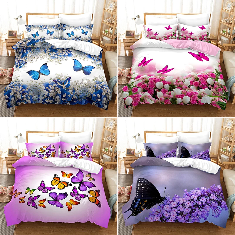 

3D Printed Butterfly with Floral Flowers Duvet Cover with Pillow Cover Bedding Set Bedclothes Bed Linen Comforter Cover Bed Set