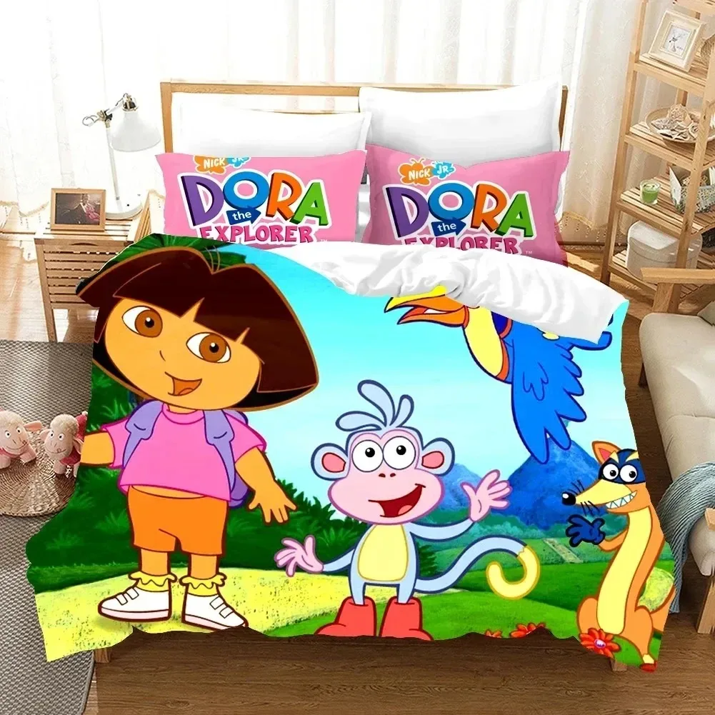 3D Cartoons DORA EXPLORER Bedding Set Single Twin Full Queen King Size Kawaii Girl Bed Set Adult Kid Bedroom Duvet Cover Sets