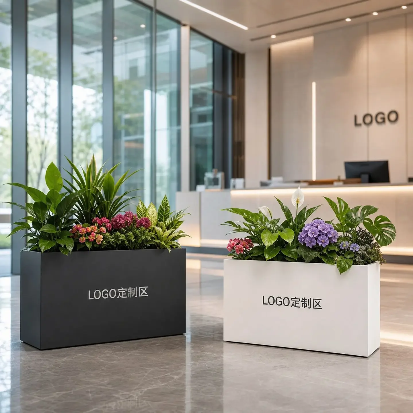 Outdoor stainless steel flower box Oval Park Commercial Street Plaza Hotel Milk Tea Shop Sales Department Outside the planting