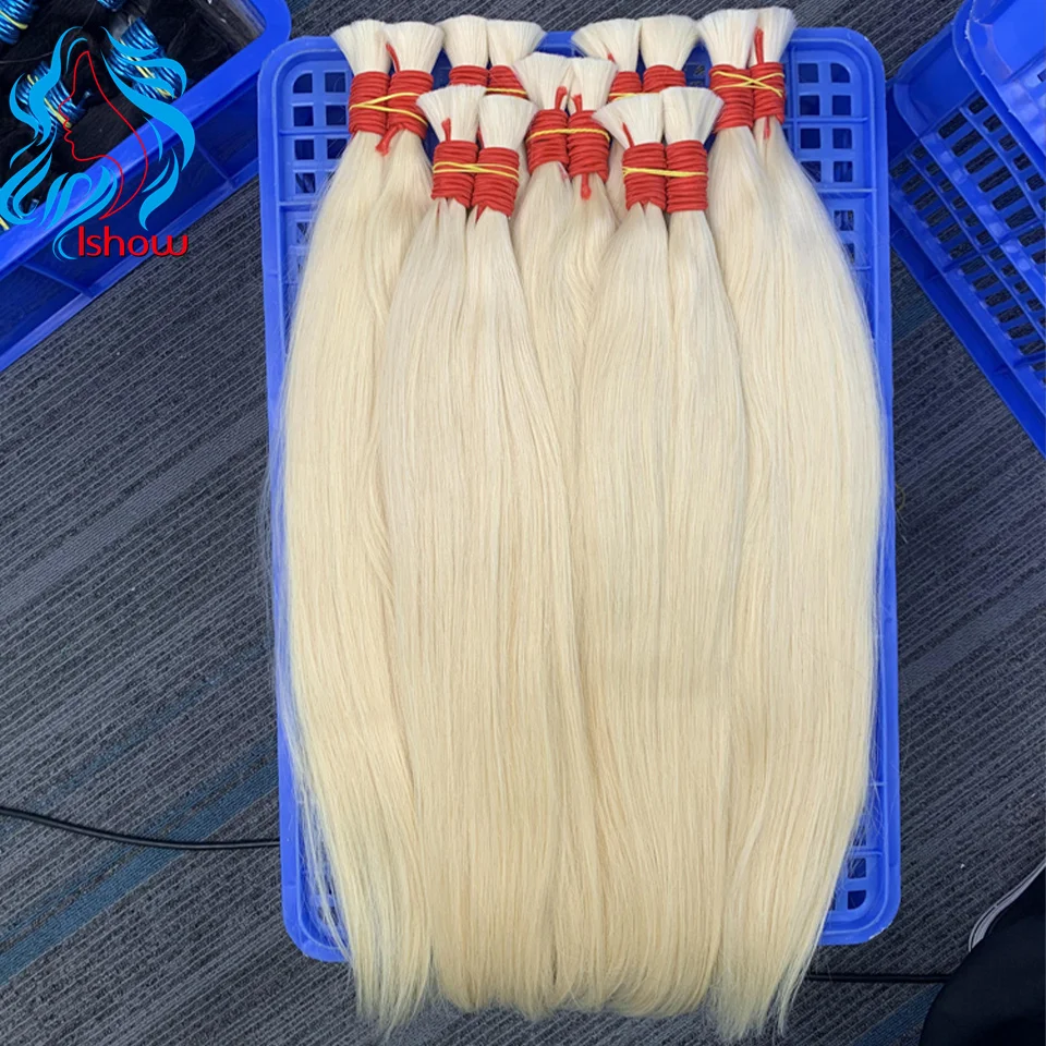 Bulk Human Hair Straight Indian Natural Bulk Bundle Human Braiding Hair Thick End Braided Hair Extension Pre Blonde 12-30inch