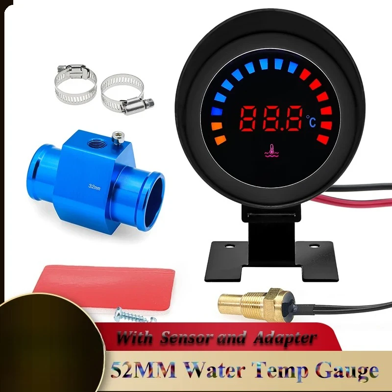 

52 мм датчик температуры воды 12 ~ 24 В ЖК-цифровой термометр для воды с датчиком + адаптер соединительная труба радиатора для автомобиля мотоцикла