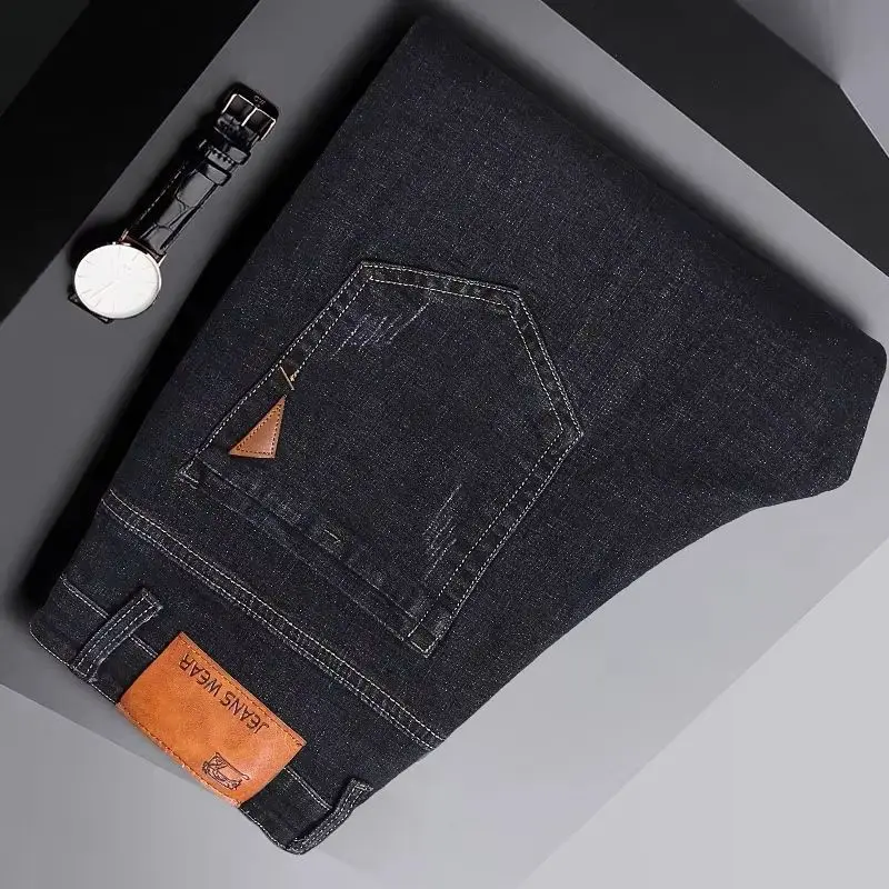 الرجال موضة مستقيم الجينز الرجال 2025 جديد تمتد سليم صالح السراويل مريحة لينة الأعمال سراويل جينز الذكور ماركة الملابس