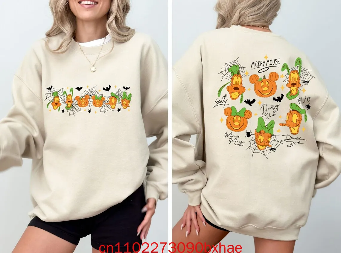 Bluza bawełniana w stylu retro z Myszką Miki i przyjaciółmi z napisem na Halloween, bluza z kapturem na imprezę Halloween z Myszką Miki, nie tak straszna.