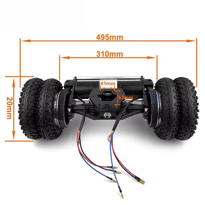 عززت 8 بوصة على الطرق الوعرة عجلات مزدوجة محرك كهربائي شاحنة قوس لوح التزلج الجبلي الكهربائي