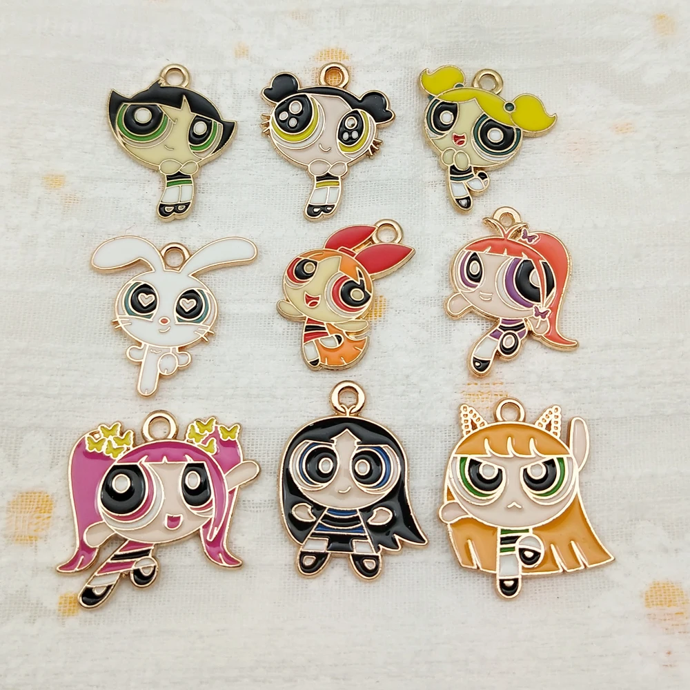 10pcs Cartoon Charm Jewelry Accessories Enamel Earring Phone Keychain Bracelet Pendant Diy Making Craft Alloy Metal Gold Plated