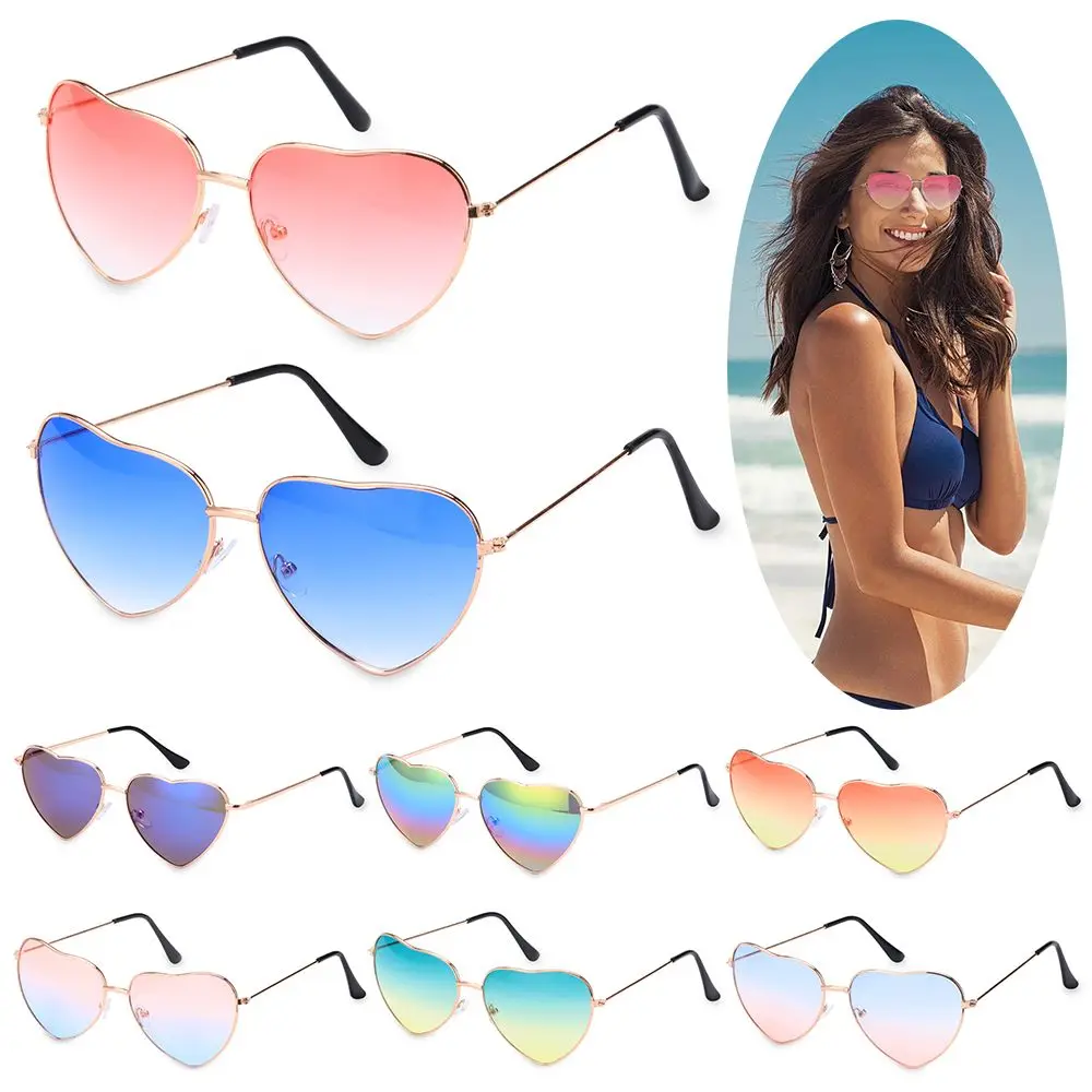 Women Outdoor Goggles Ocean Lenses Sun Glasses Gradient Metal Frame Heart Shaped Sunglasses