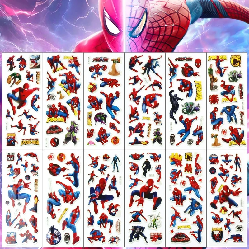 

12 Sheets/Set 3D Superhero Spider-Man Bubble Stickers Kawaii Cartoon Scrapbooking Boys Notebook Diary Label Sticker