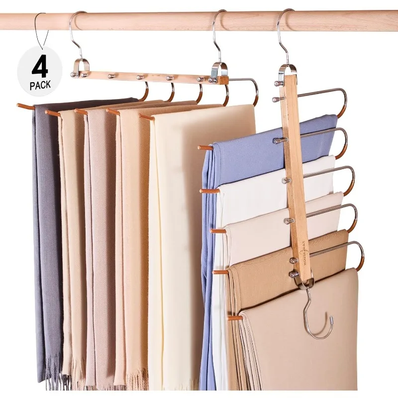 Pants Hangers Space Saving, Wood Jean Hangers for Closet, Non Slip Multi functional Pants Rack Hanger Multiuse Pant