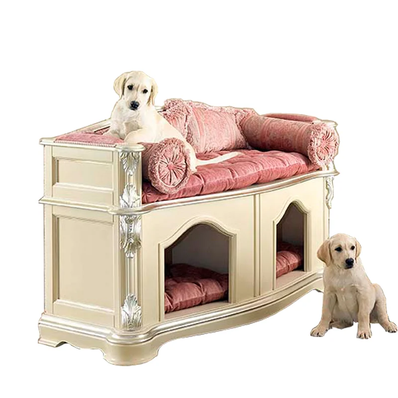 

European solid wood kennel pet nest high-end villa carved indoor small and medium dog cage