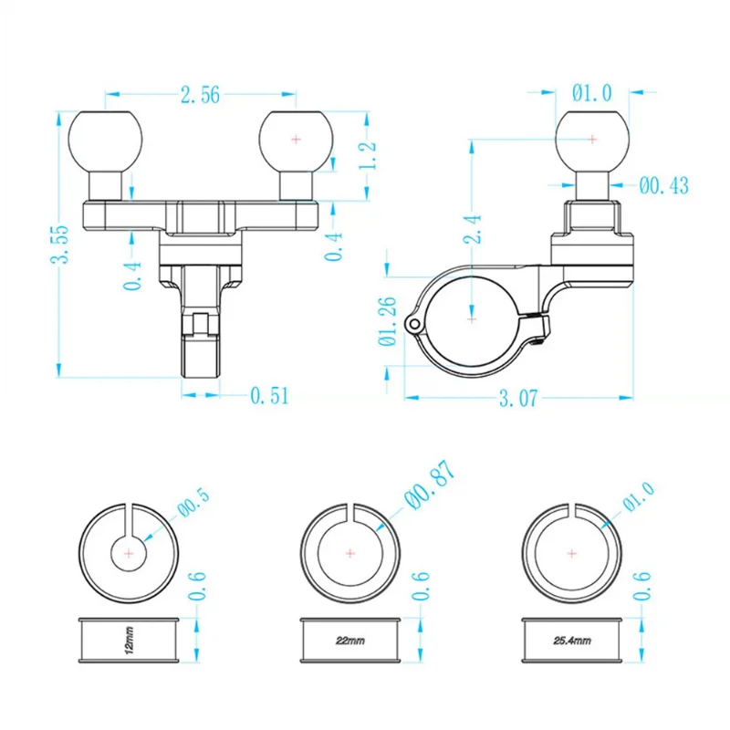 Aluminum Alloy Handlebar Clamp Rear-View Mirror Mount Base with Double 1'' Ball for Double Socket Arm & Motorcycle Phone Holder - Image 5