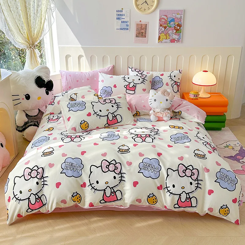 2024 New Sanrio Home Wash Cotton Explosive Kt Bed Four Piece Set Student Dormitory Single Three Piece Set Bedding Products