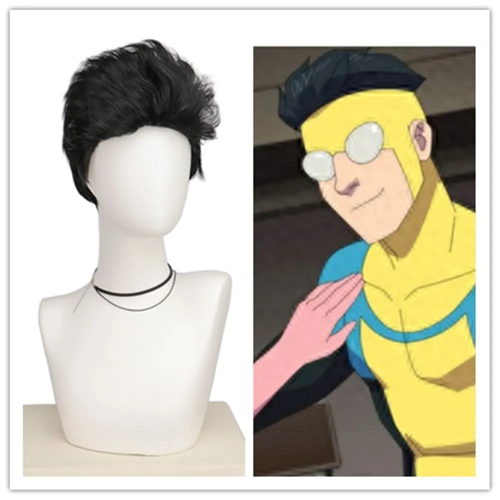 

COS Invincible Short Black Wig for Cosplay Costume Men Short Anime Natural Mark Grayson Fiber Synthetic Wigs Party Hair Wigs