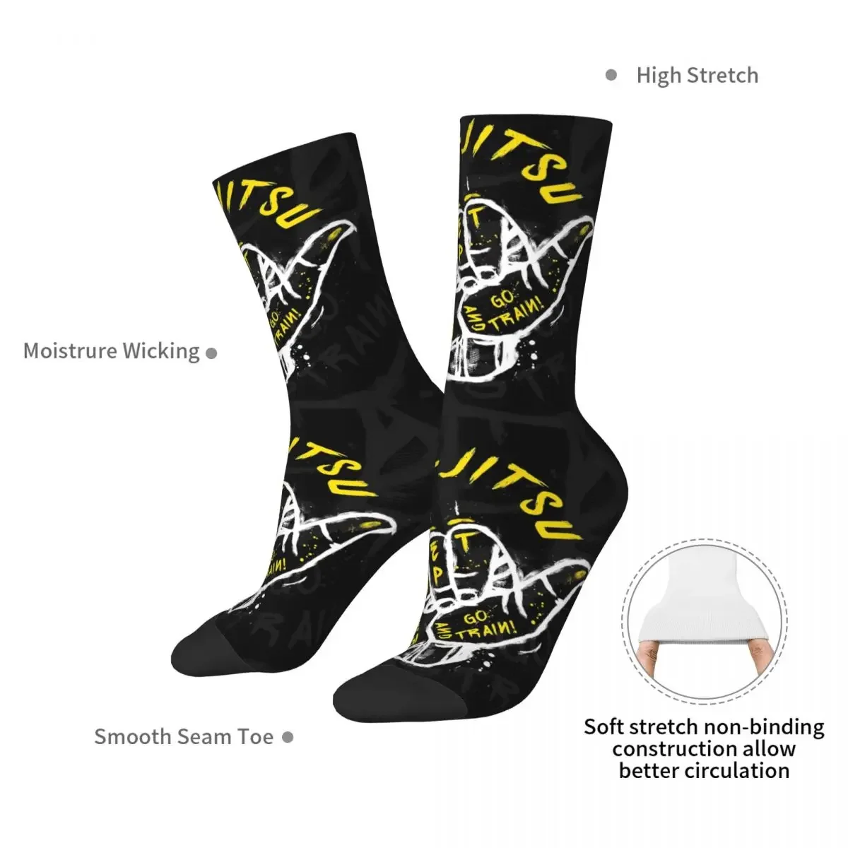 Jiu-jitsu. Go Train Socks Harajuku Sweat Absorbing Stockings All Season Long Socks Accessories for Man's Woman's Gifts