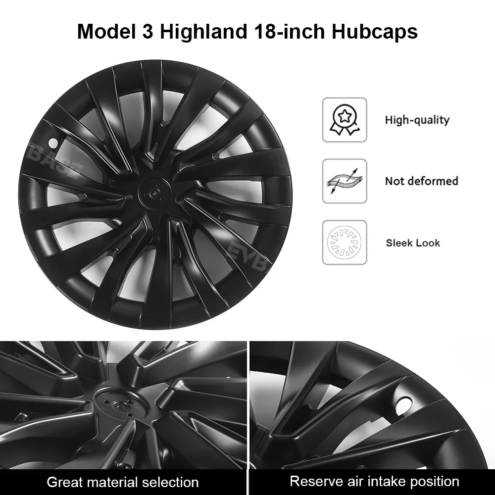 4PCS HubCap Car 18 Inch for Tesla Model 3 Highland 2024 Replacement Wheel Cap Automobile Full Rim Cover Accessories Wheel Cover