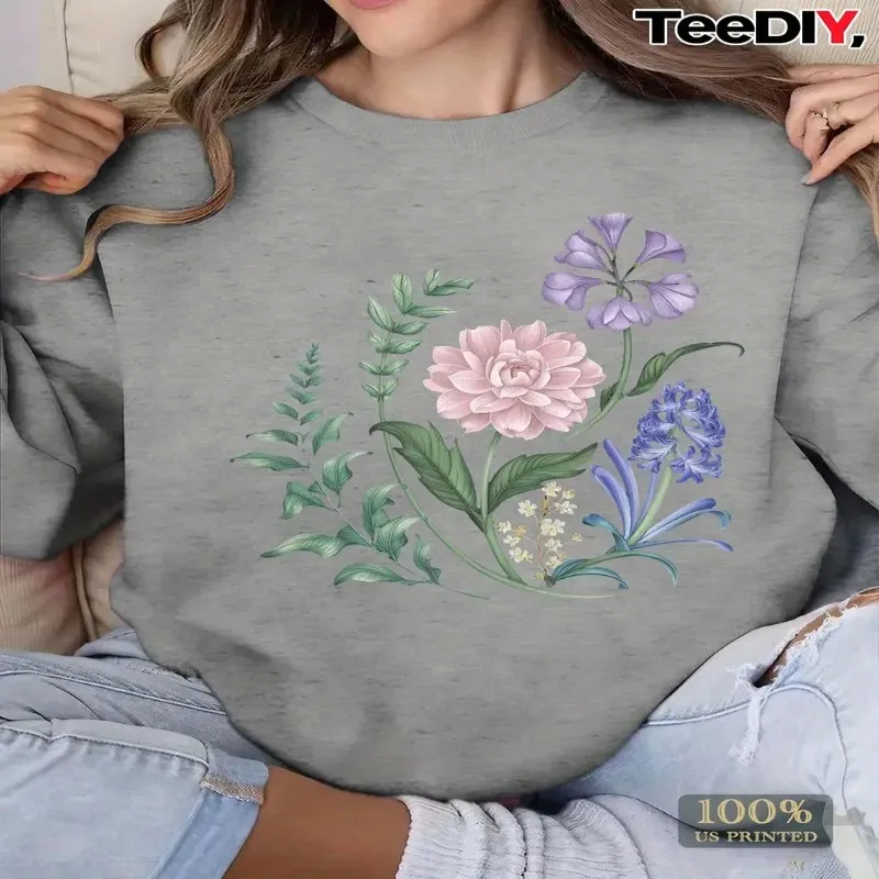 

Женская повседневная толстовка больших размеров, элегантный пастельный цветочный геометрический принт, 100% принт США, длинная, можно стирать в машине