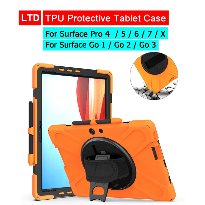

Case For Microsoft Surface Pro X 4 5 6 7 7+ Plus Go 1 2 3 4 Tablet Case Pencil Slot Stand Holder Hand Strap 360 Rotation Cover