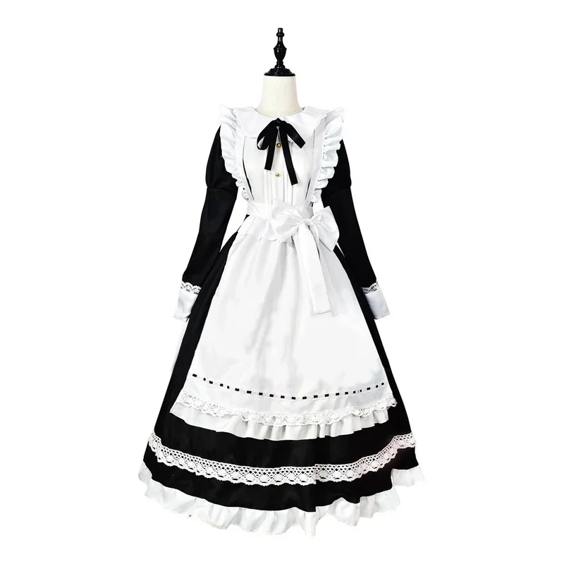 Disfraces de Halloween de cosplay, delantal de anime, Vestido largo de mucama, lencería Lolita blanca y negra de talla grande, 2021