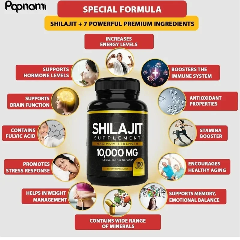 Himalayan Pure Shilajit 150 capsules per bottle with Fulvic Acid & 85+ Trace Minerals Complex for Energy With Spoon Resi 
