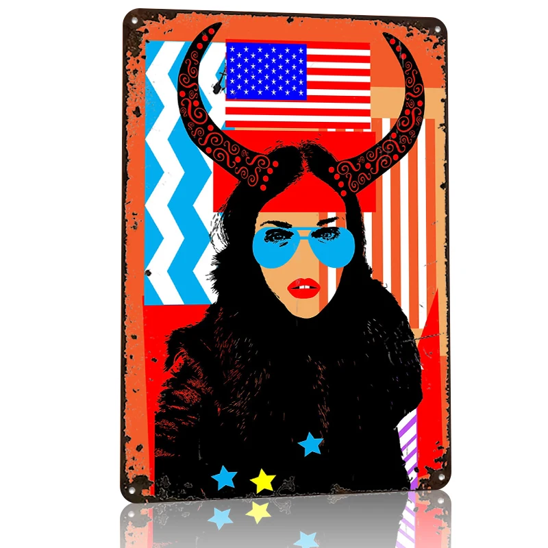 BUFFALO GIRL WITH SUNGLASS Metal Poster Wall Art Retro Vintage Metal Signs for Man Cave Home Decoration Room Bedroom Decorations view 3