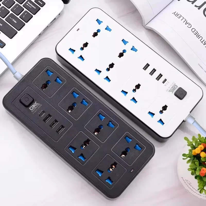 Regleta de alimentación con enchufe multicontacto, enchufe para Reino Unido, UE y EE. UU., con 3 puertos USB tipo C, toma de corriente Universal de carga, cable de extensión de 1,8 m