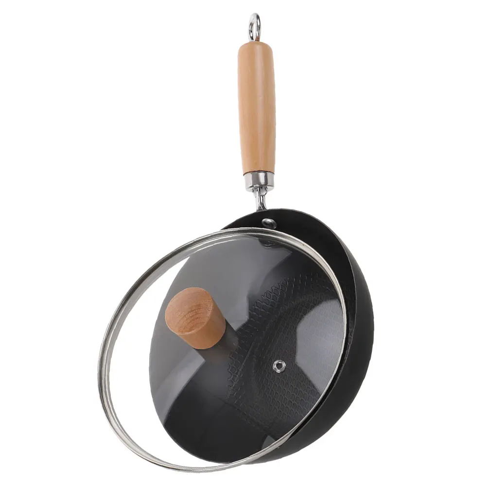 

Маленькая чугунная сковорода, горшок для вока с крышкой, крышка кастрюли с деревянной ручкой, сковорода с антипригарным покрытием, универсальное использование, даже распределение тепла, мини