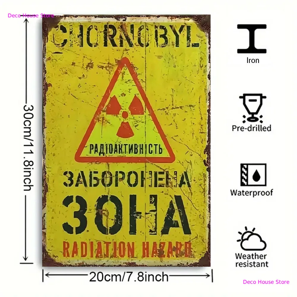 2026 HD Metal Tin Sign Chernobyl Radiation Hazard Warning Sign Retro Metal Plaque Poster for Industrial Nuclear Theme Wall Decor