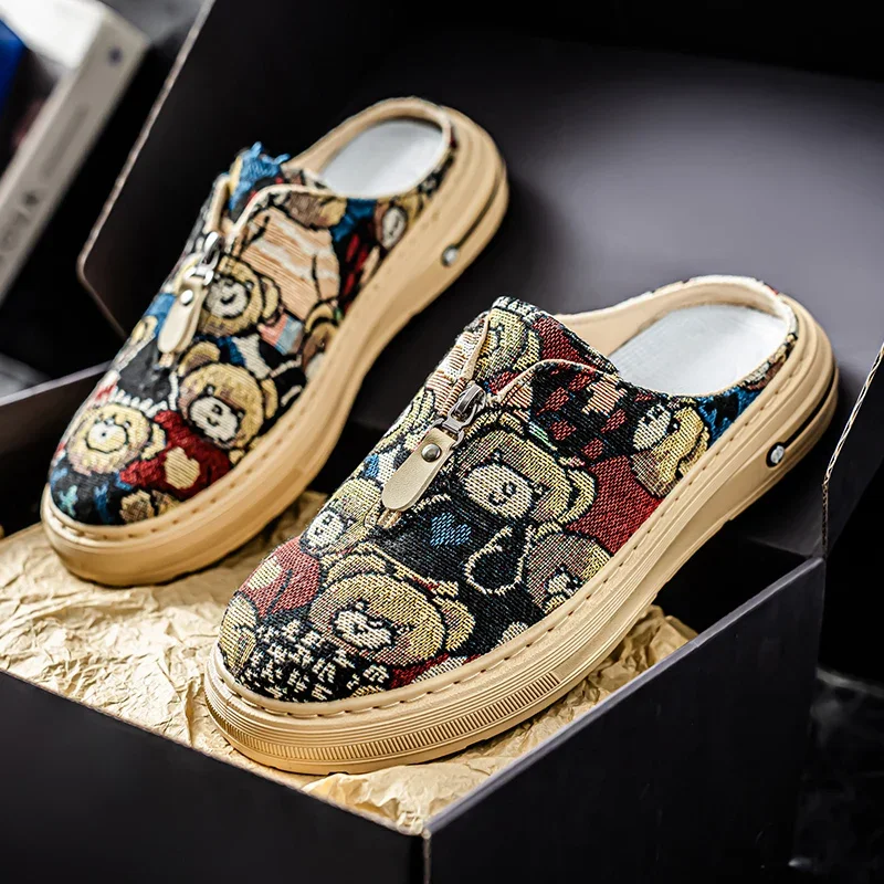 

Мужские летние тапочки, повседневная уличная обувь, дышащие кроссовки, прогулочные и туристические роскошные дизайнерские модные лоферы, домашние шлепанцы