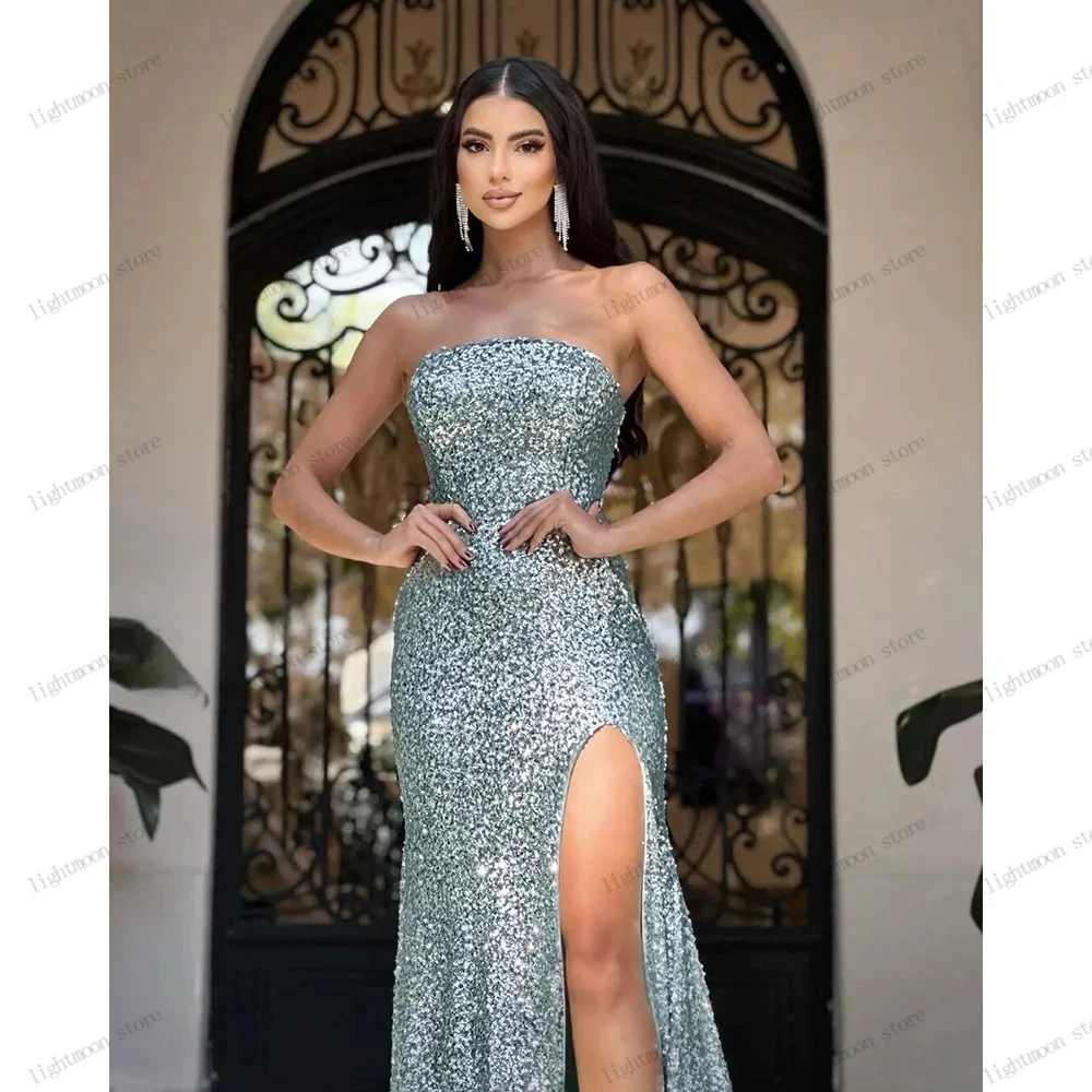 Glitter Evening Dresses Gorgeous Prom Dress Sequin Appliques Strapless Robes For Formal Party Vestidos De Noche 2025 Customized