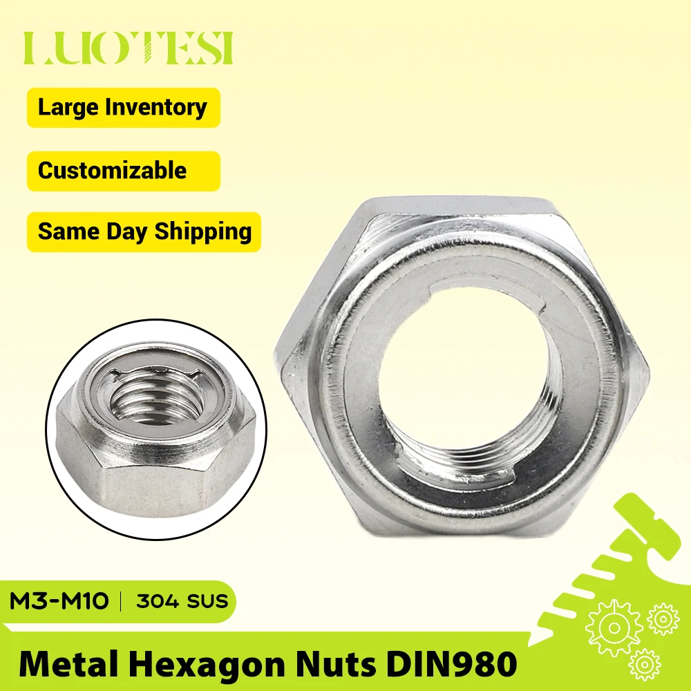 Metall-Sechskant-Sicherungsmutter mit Nylon-Einsatz aus 304 Edelstahl M3 M4 M5 M6 M8 M10 Selbstsichernde Sechskantmutter Anti-Lose-Rutsch-Sicherungsmutter