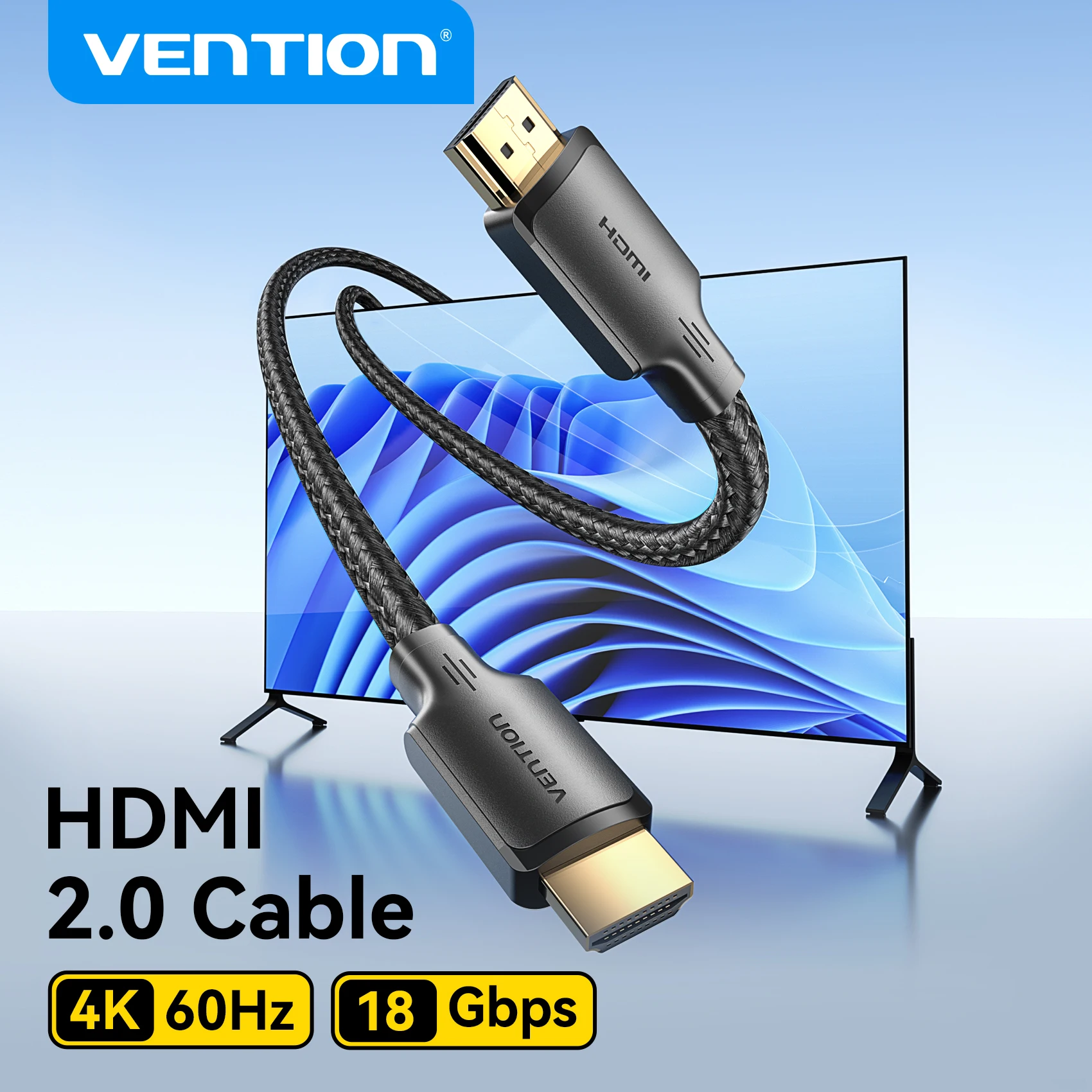 

Vention HDMI Cable 4K/60Hz for Laptop PS5 Xiaomi TV Box High Speed Certified 4K@60Hz Cable 18Gbps Dolby Vision HDMI 2.0 Cable