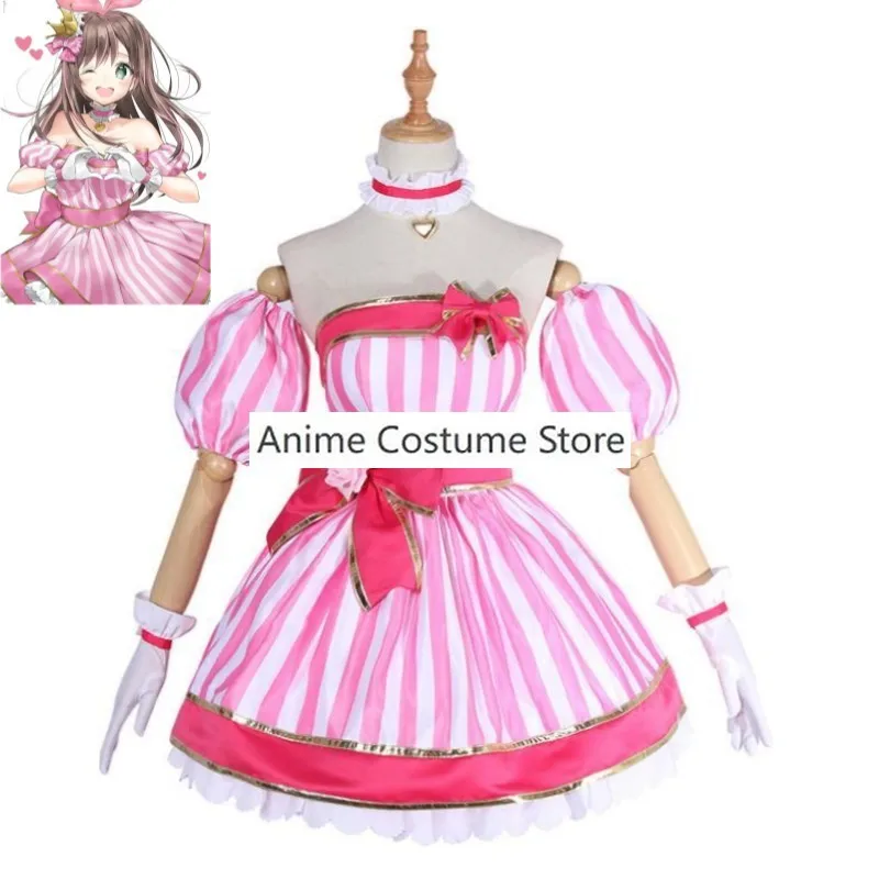 YouTuber VTuber Kizuna AI Cosplay Costume Wig Anime Adult Pink Blue Dress Sexy Woman Outfit Hallowen Carnival Party Suit