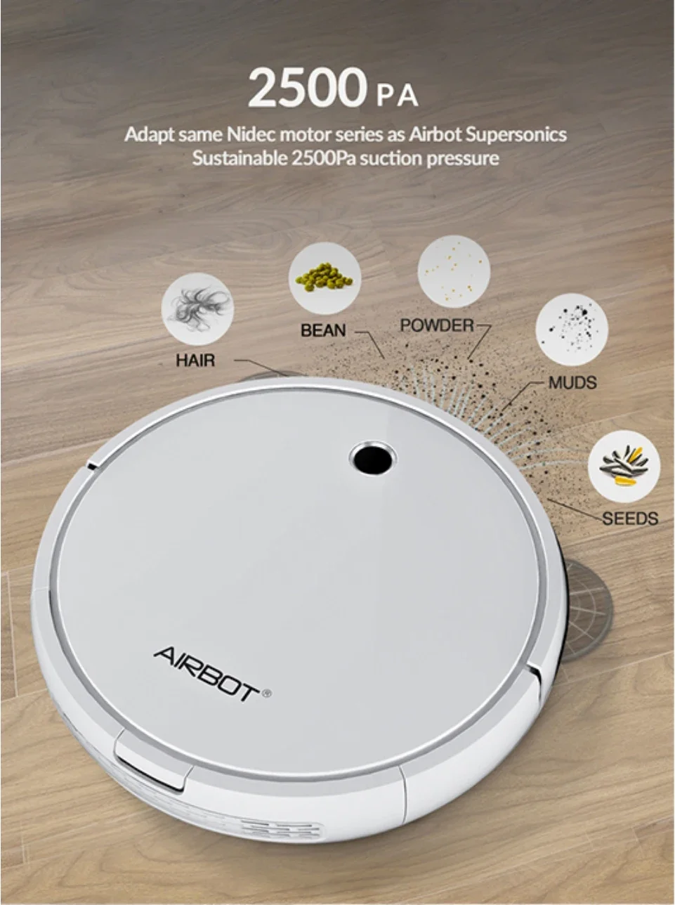 Aspiradora Robótica delgada Airbot A500, Robot inteligente, fregona de barrido, taza de polvo de 550 ml, tanque de agua, paño para fregar