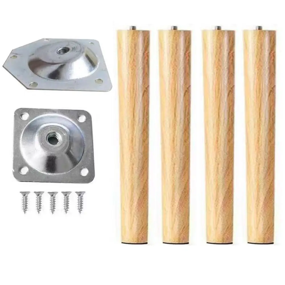4Pcs 30-60cm Solid Wood Furniture Legs Oblique/Vertical Style Anti-slip Pad Chair Desk Legs DIY with Mounting Plates and Screw