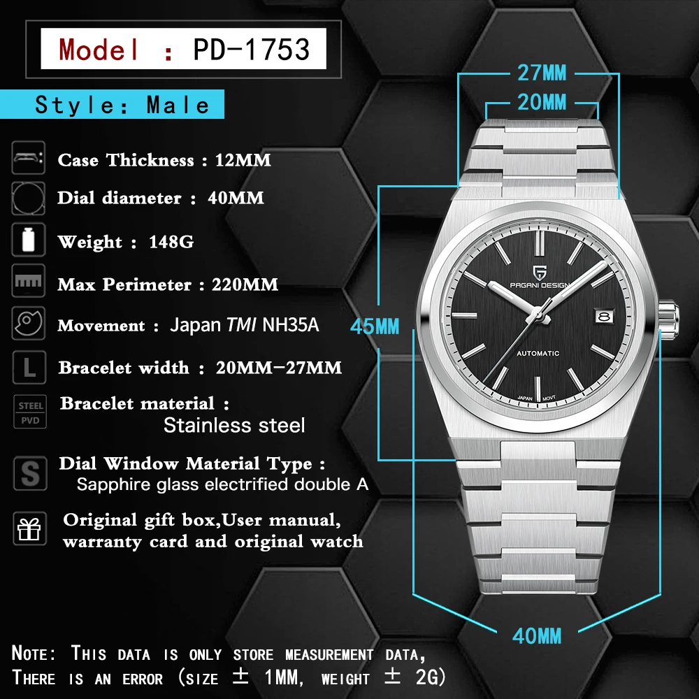 Imagem -06 - Pagani Design 2023 Nova Liberação 40 mm Relógio Mecânico Automático dos Homens Piloto de Navegação Aço Inoxidável Safira Relógio à Prova Impermeável Água