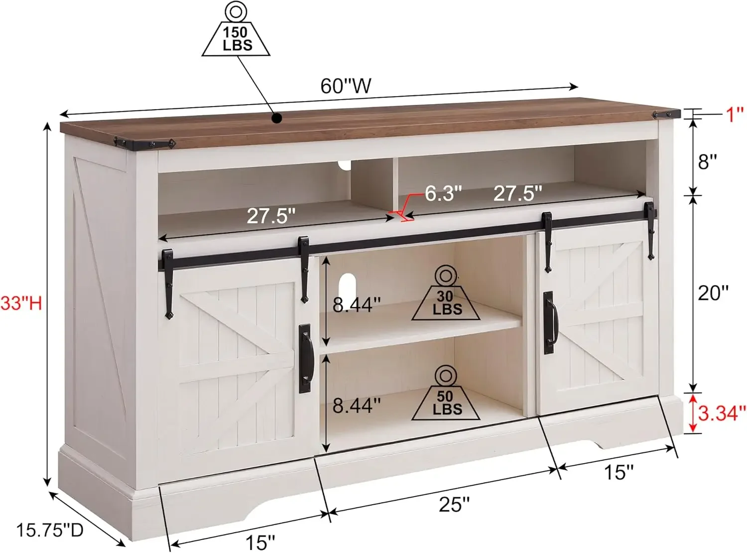 Farmhouse TV Stand for 65+ Inch TV, 33