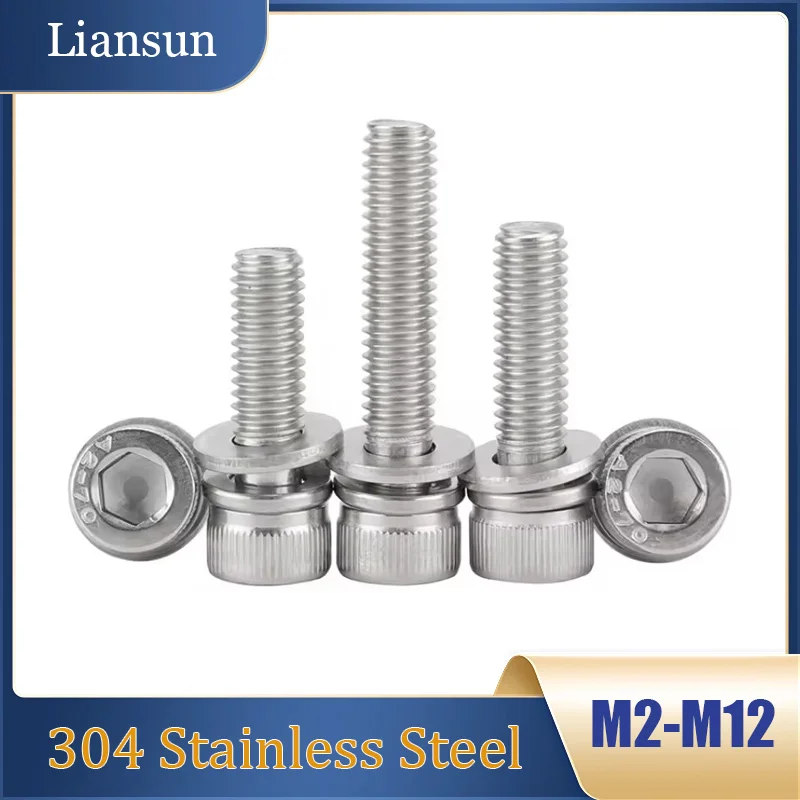 

2-50pcs Hexagon Socket Triple Combination Screws Cylindrical Head Bolts M2 M2.5 M3 M4 M5 M6 M8 M10 M12 304 Stainless Steel