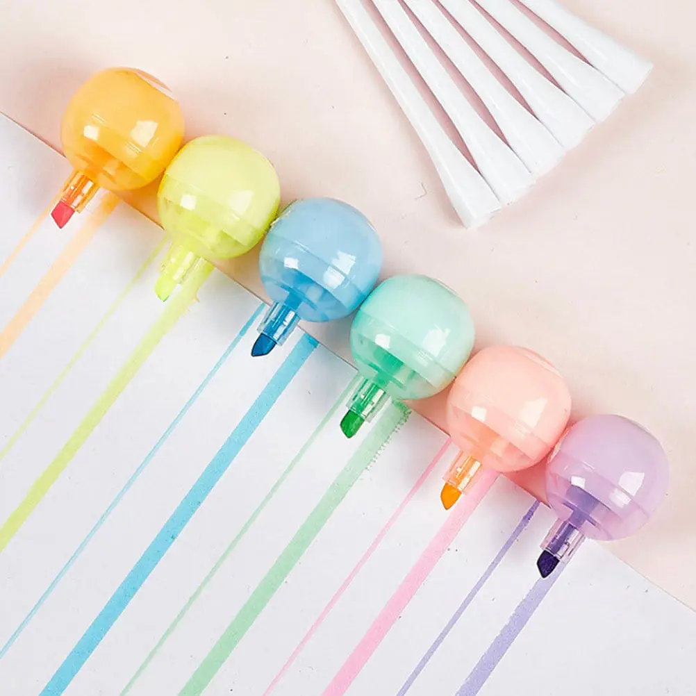 

6Pcs Lollipop Marker Highlighters Bright Mini Highlighters Colorful Note Marking Pens School Office DIY Art Scrapbook Markers