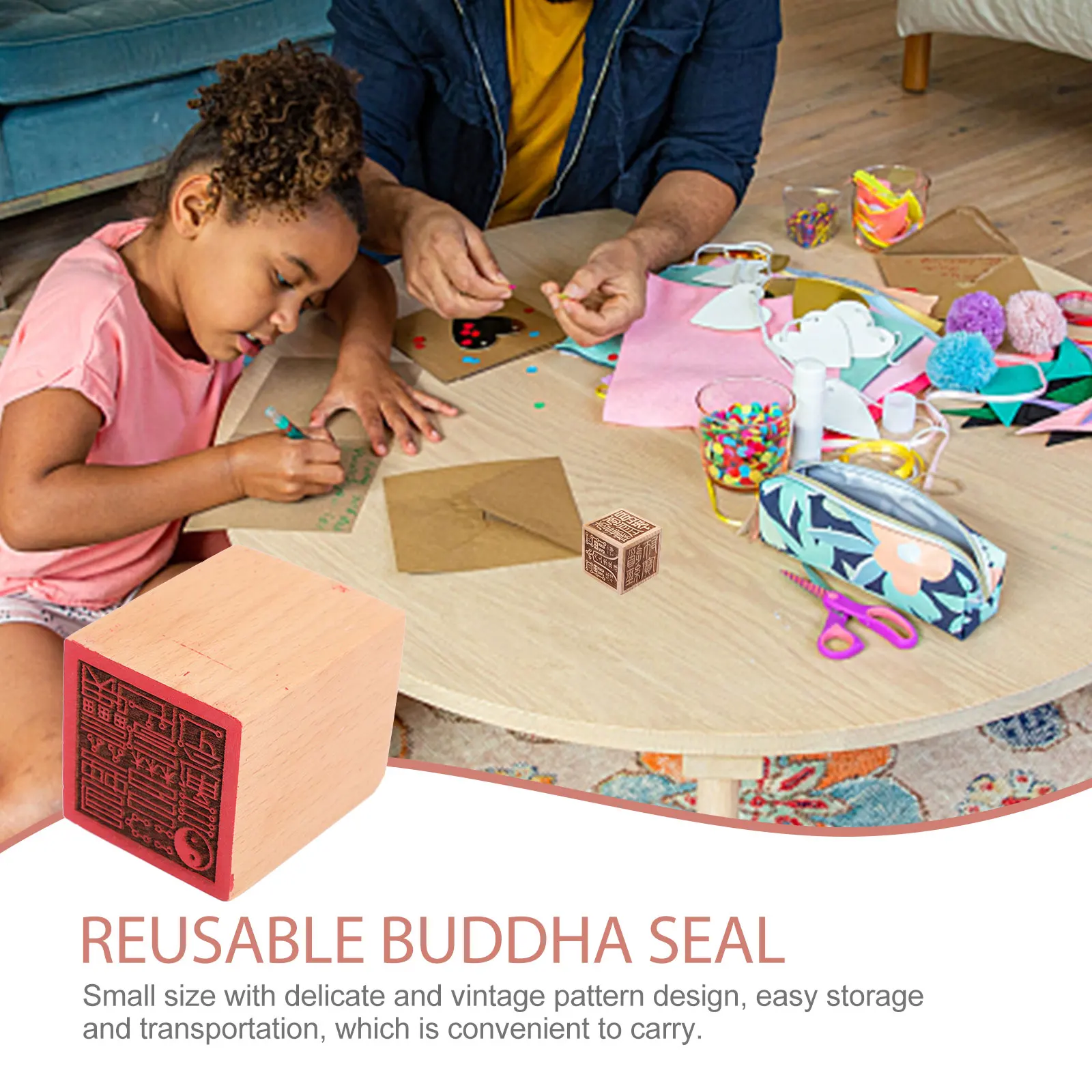 

Hexahedral Wooden Chinese Stamp Vintage Buddha Seal For Diy Labels Gift Bags Handmade Cards Home Decor Storage Tool