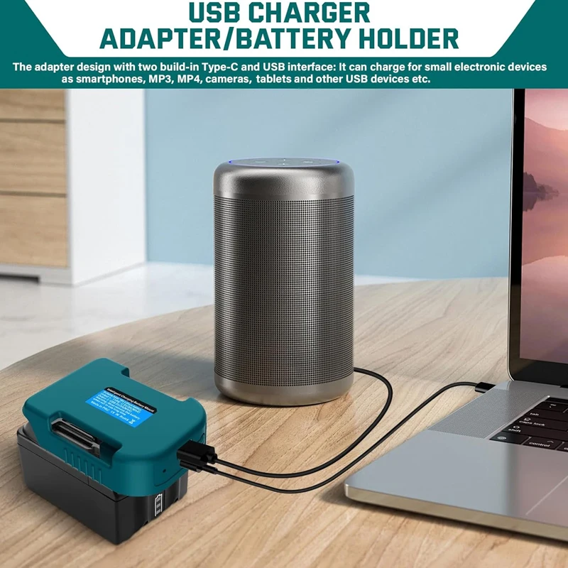 

for Makita 18V Li-ion Battery BL1850 BL1860 Battery Holder Belt Buckle with USB Type-C Battery Adapter Charger Portable Charging