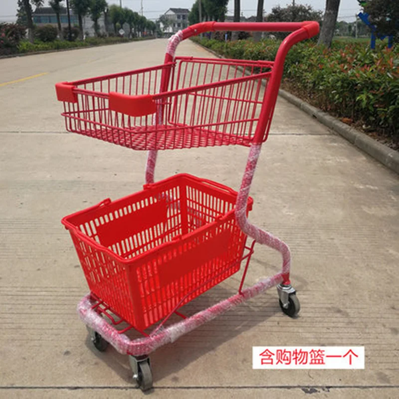 Supermarket shopping cart household trolley double-deck minivan supermarket shopping trolley ktv beer trolley
