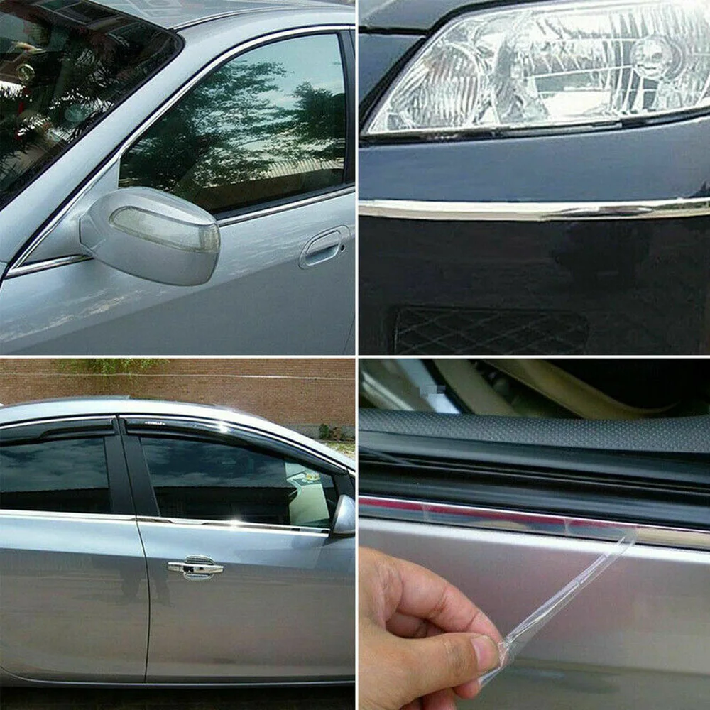 1pcs Roll Auto Silver Chrome Trim Strips Car Door Edge Window Bumper Lamp Shiny Decoration 10ft/8mm Styling Mouldings