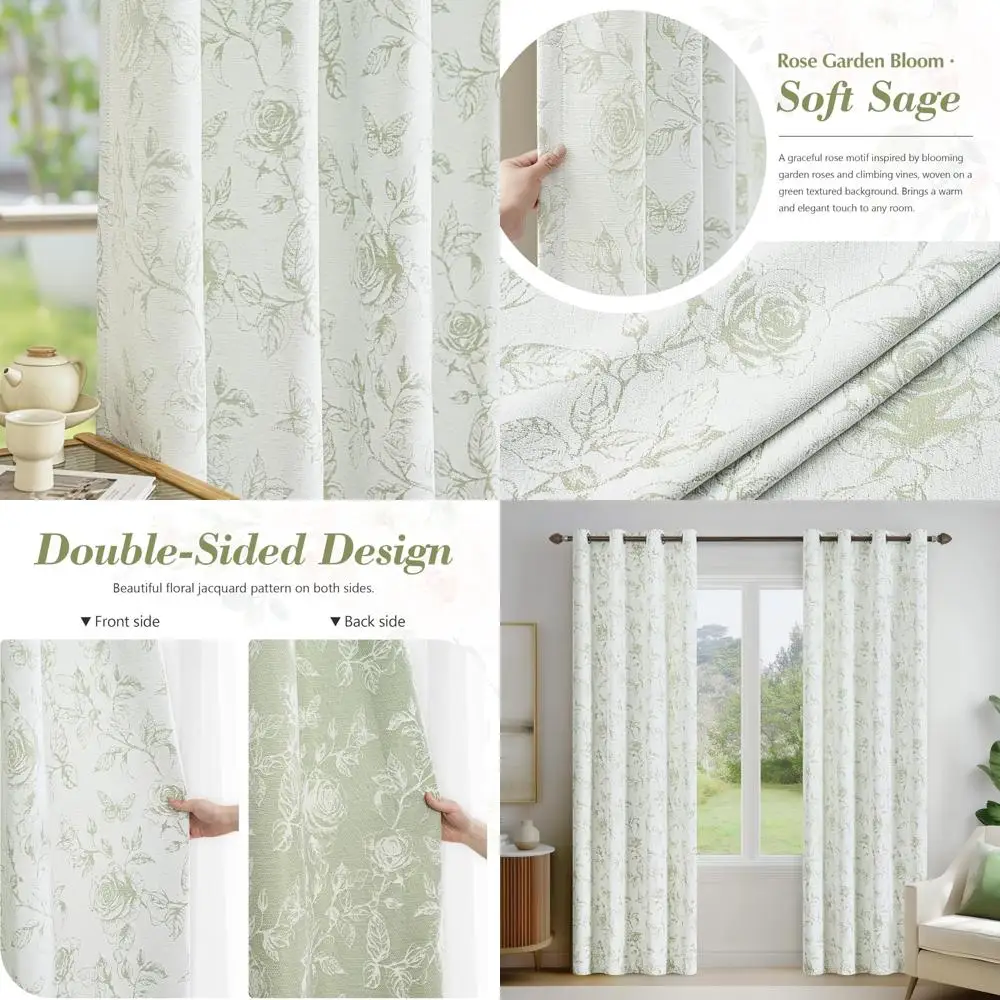 

Жаккардовые шторы с цветочным принтом шалфея и розовым узором для спальни, 84-дюймовые светофильтрующие шторы