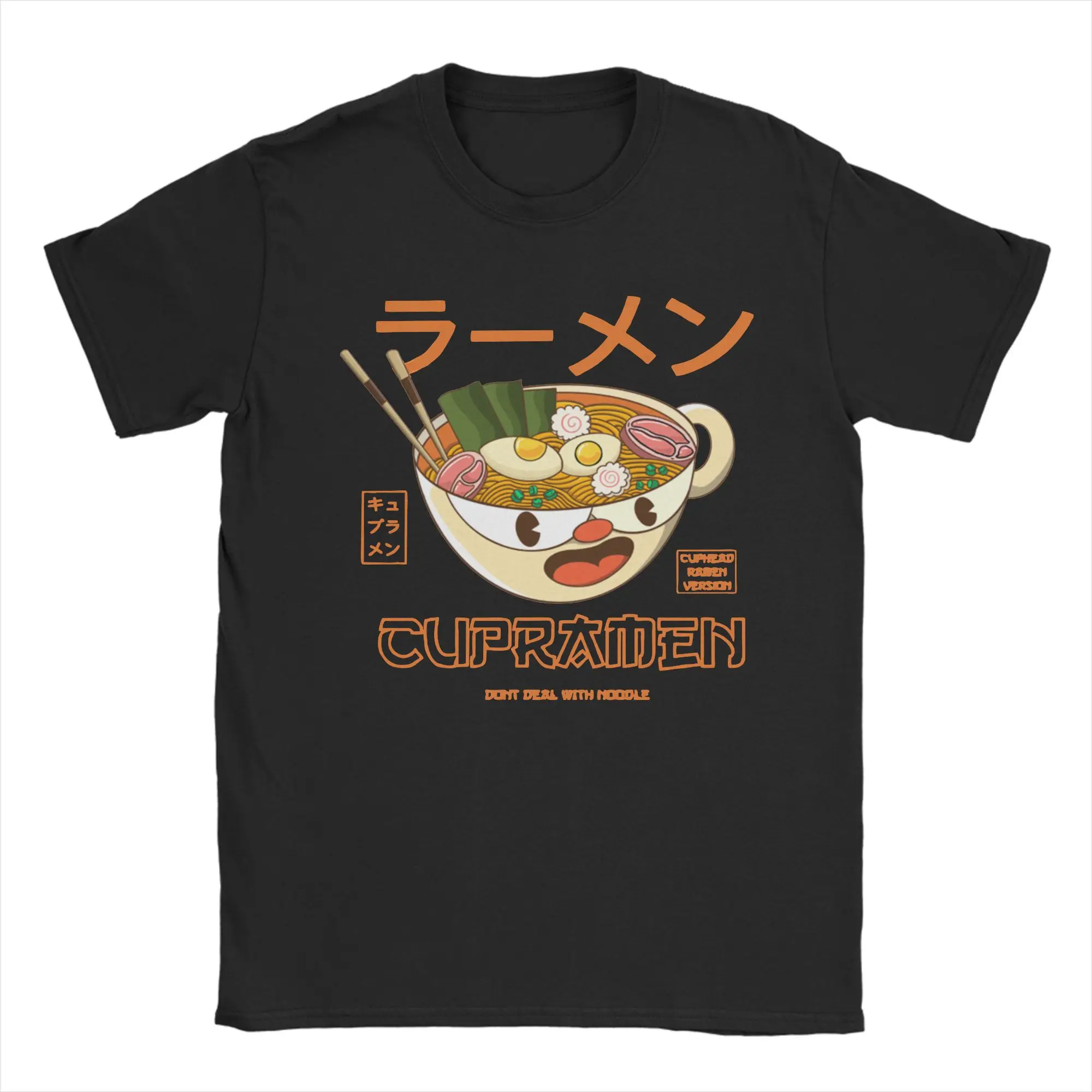 Vintage Cupramen Cuphead T-Shirt for Men Round Collar 100% Cotton T Shirts Cartoon Short Sleeve Tees Graphic Printed Clothes