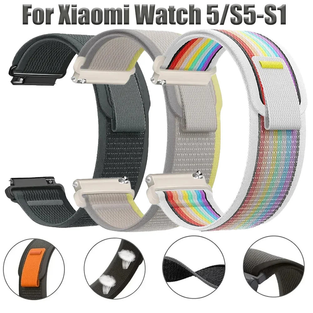 20mm 22mm Nylon Loop Band for Xiaomi Watch 5/S5-S1 Sports Comfortable Correa for Oneplus Watch 4-Lite/Realme Watch 5/S Bracelet