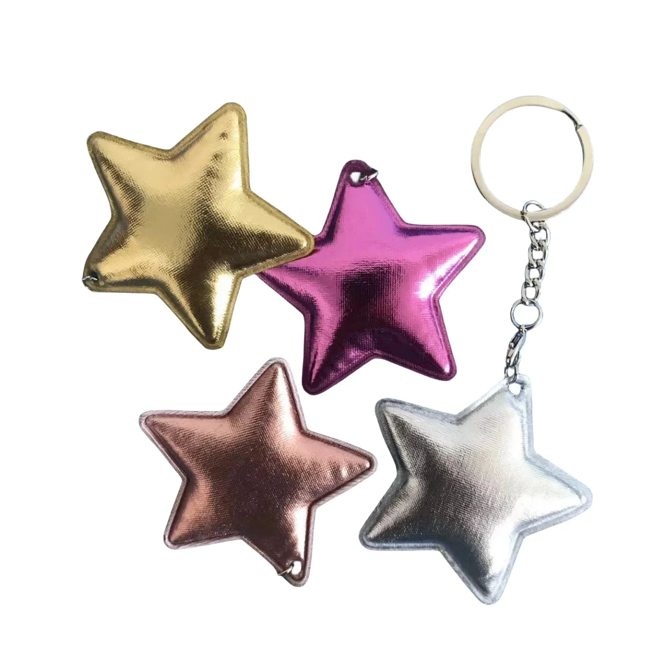 Ziming New Designed Hot Sale 6 CM Alternative Double Sides Metallic PU  Heart And Star Shaped Key Ring Key Hanger